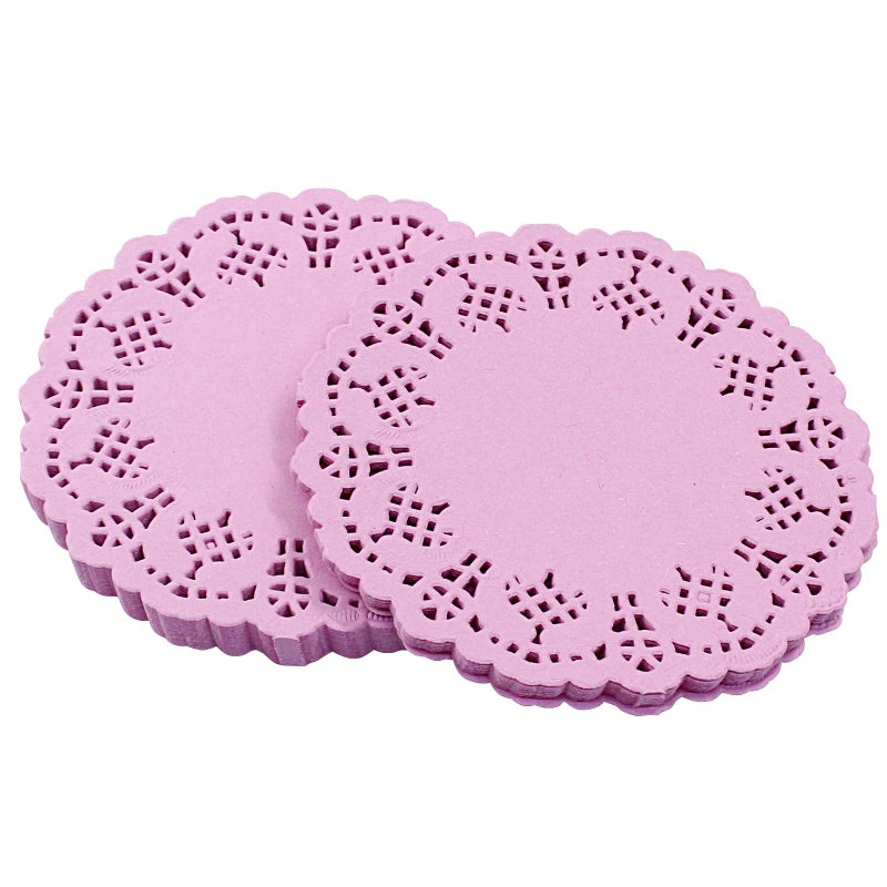 Rierdge Round Paper Doilies, 100 Pcs 3.5â€ Colorful Decorative Lace Paper Doilies Disposable Placemats for Wedding Birthday Desserts Cakes Party Tableware Food Decoration, Pink - Image 2