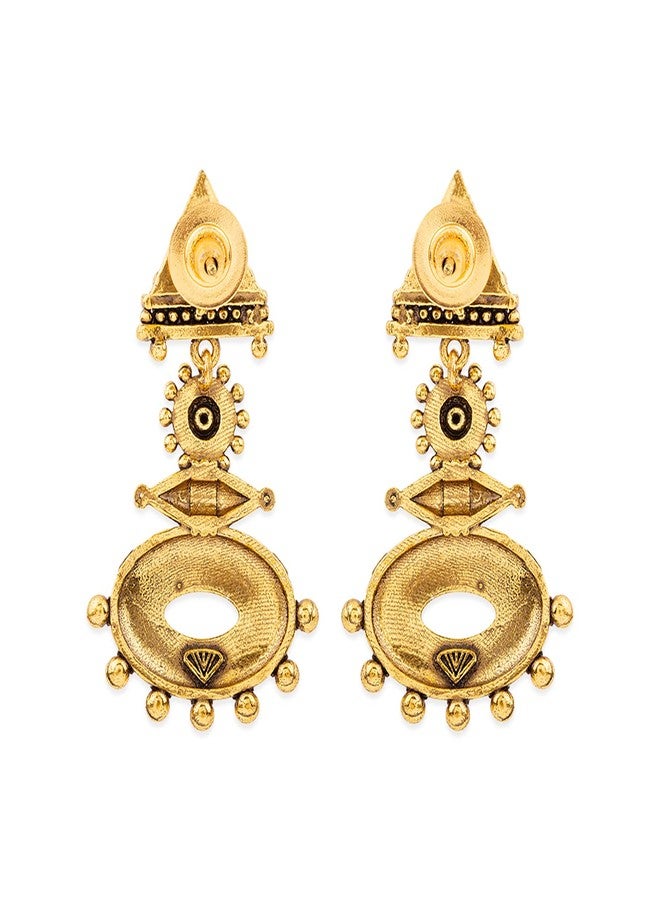 Voylla Rava Ball Oxidized Gold Dangle Earrings For Women - Image 3