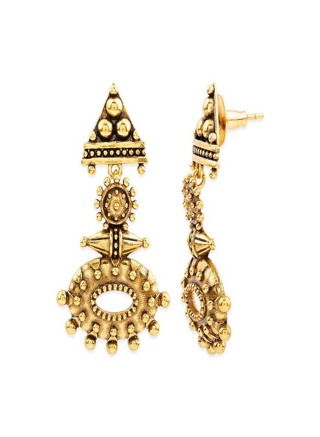 Voylla Rava Ball Oxidized Gold Dangle Earrings For Women - Image 2