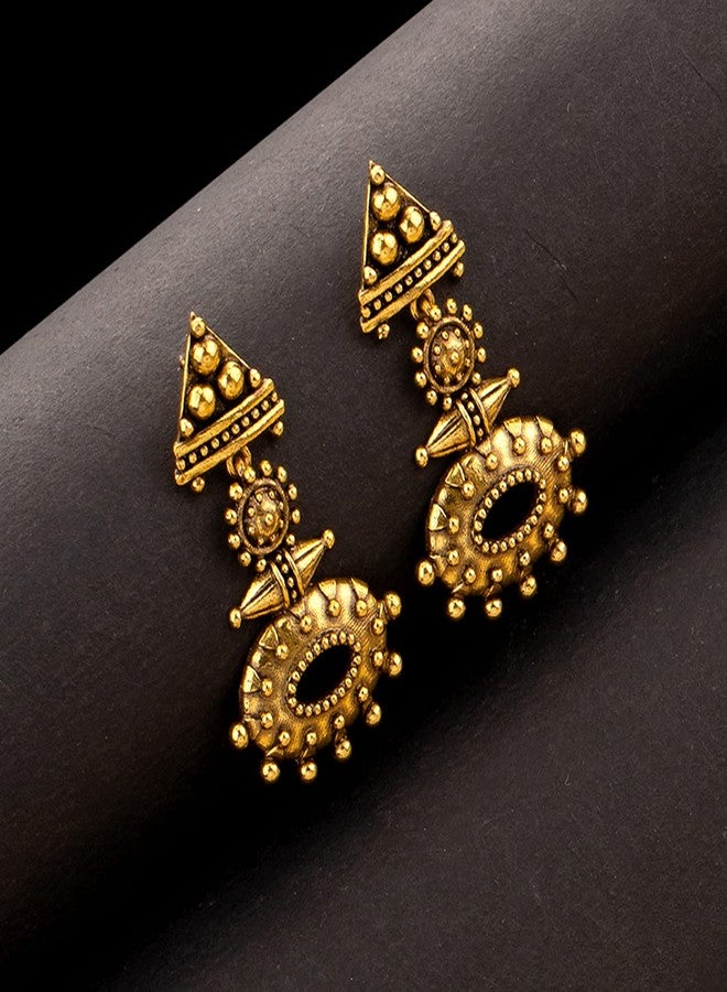 Voylla Rava Ball Oxidized Gold Dangle Earrings For Women - Image 5