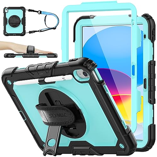 SEYMAC stock Case for iPad (A16) 11th/10th Generation 11''/10.9'' 2025/2022, Full-Body Drop Protection Case with Screen Protector &360° Rotate Hand Strap/Stand, Brightblue+Black - Image 1