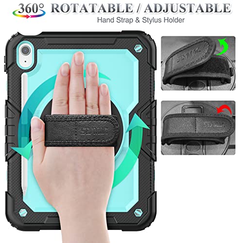 SEYMAC stock Case for iPad (A16) 11th/10th Generation 11''/10.9'' 2025/2022, Full-Body Drop Protection Case with Screen Protector &360° Rotate Hand Strap/Stand, Brightblue+Black - Image 2