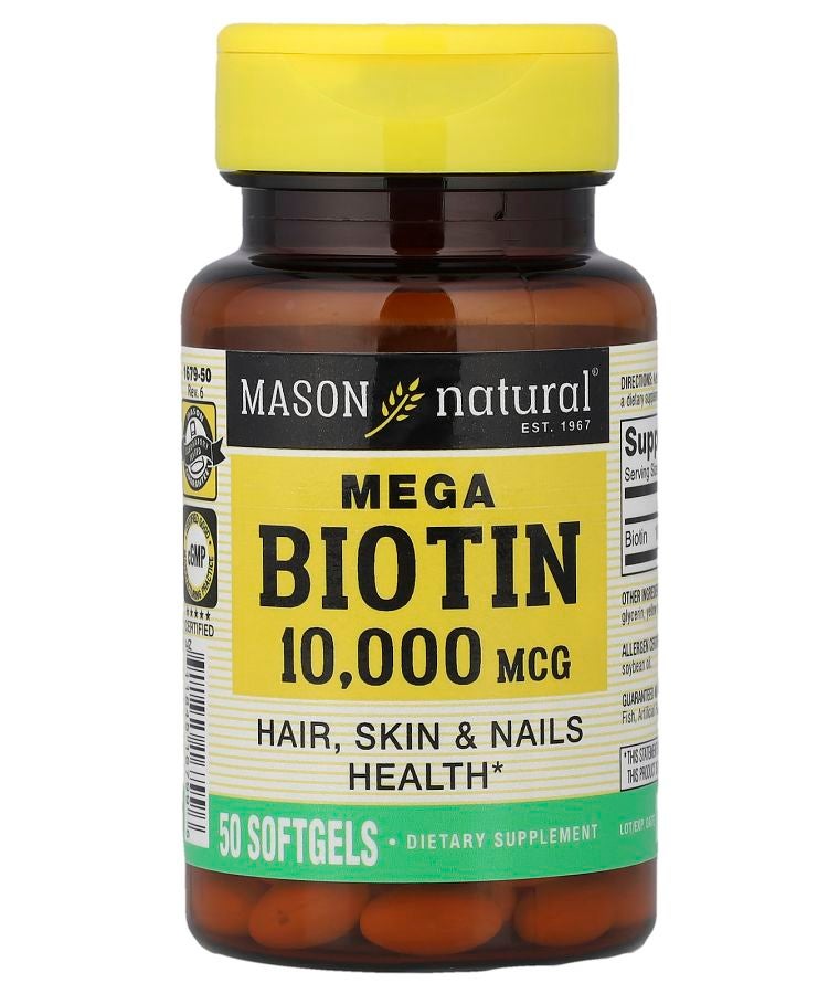 Mason Natural Mega Biotin 10000 mcg 50 Softgels