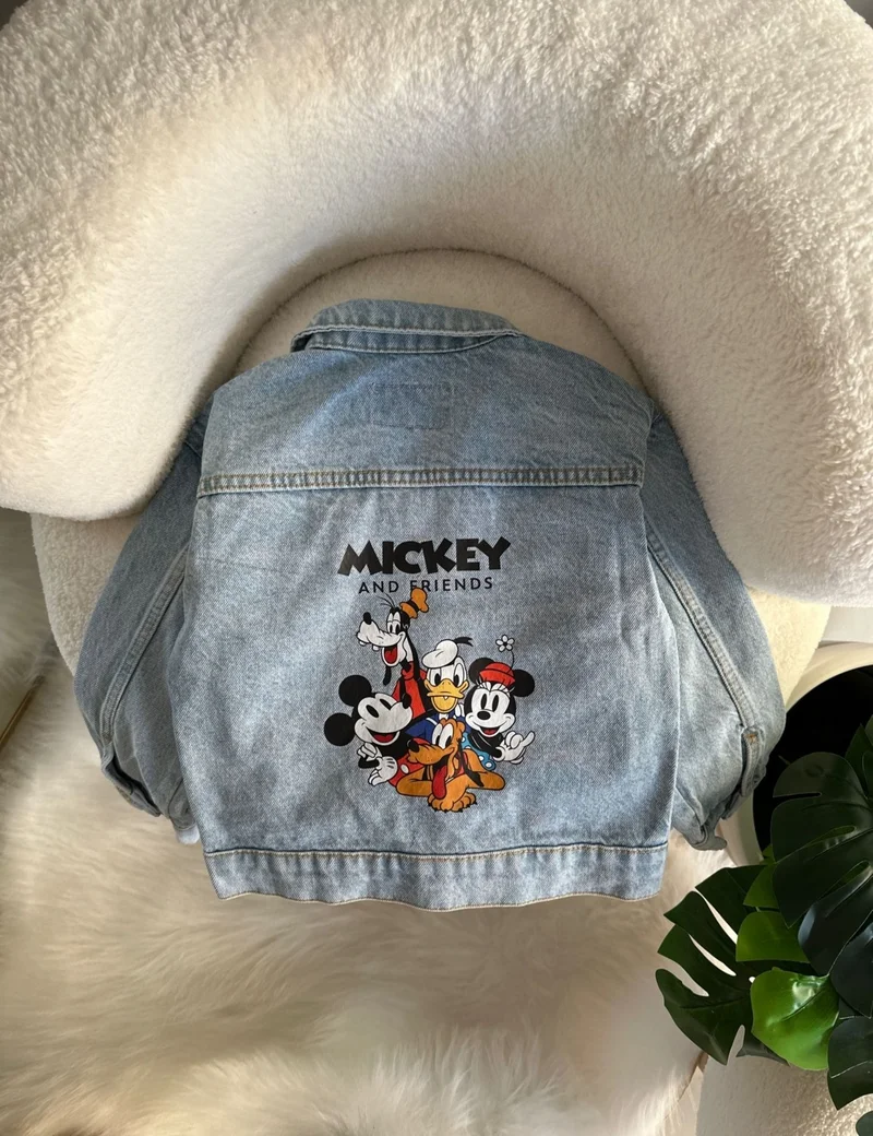 Miniğimin Cicileri My Little One's Cicileri Mcky Character Pocket Buttoned Children's Denim Jacket - Light Blue