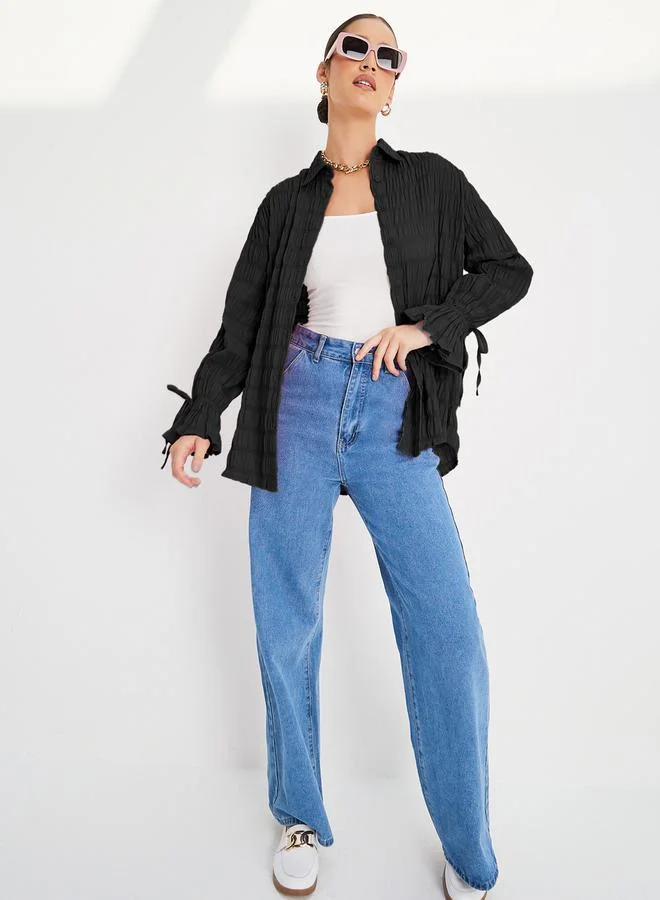 ستايلي Textured Oversized Longline Shirt with Buttons