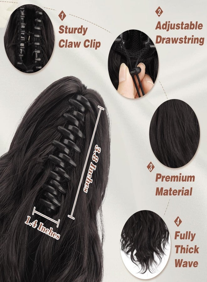 BARSDAR Claw Clip in Ponytail Extensions - 14 Inch Short Wavy Dark Brown Ponytail Hair Extensions for Women - Synthetic Claw Clip in Pony Tails Hairpieces Fake Pony Tails - Dark Brown - Image 3