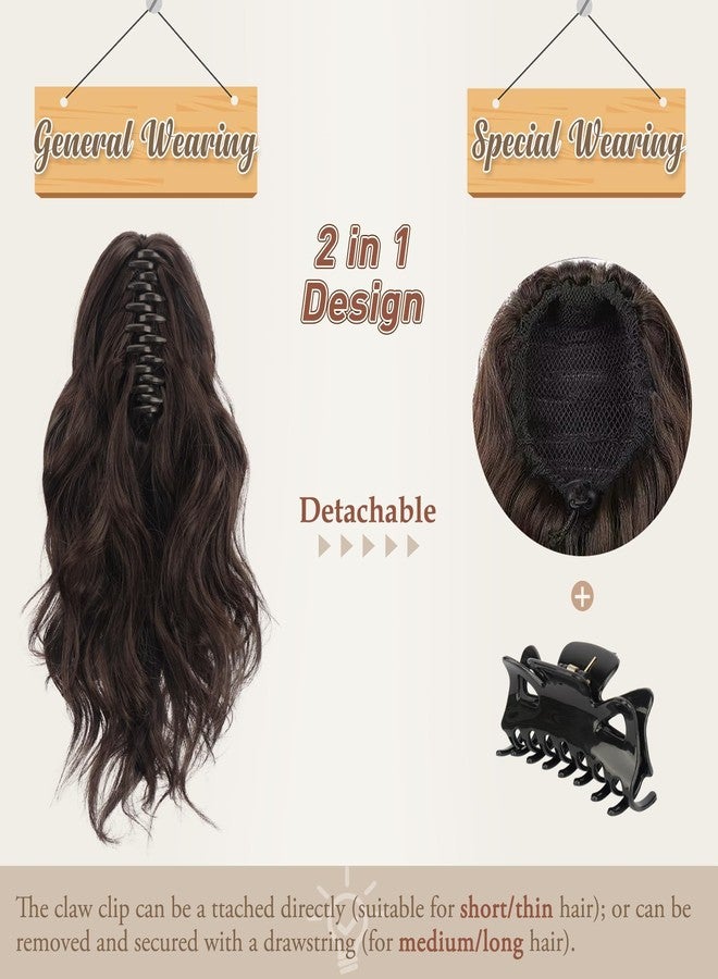 BARSDAR Claw Clip in Ponytail Extensions - 14 Inch Short Wavy Dark Brown Ponytail Hair Extensions for Women - Synthetic Claw Clip in Pony Tails Hairpieces Fake Pony Tails - Dark Brown - Image 5