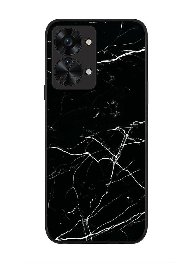 Stylizedd Rugged Black edge case for OnePlus Nord 2T Slim fit Soft Case Flexible Rubber Edges Anti Drop TPU Gel Thin Cover - Marble Print Black - Image 1