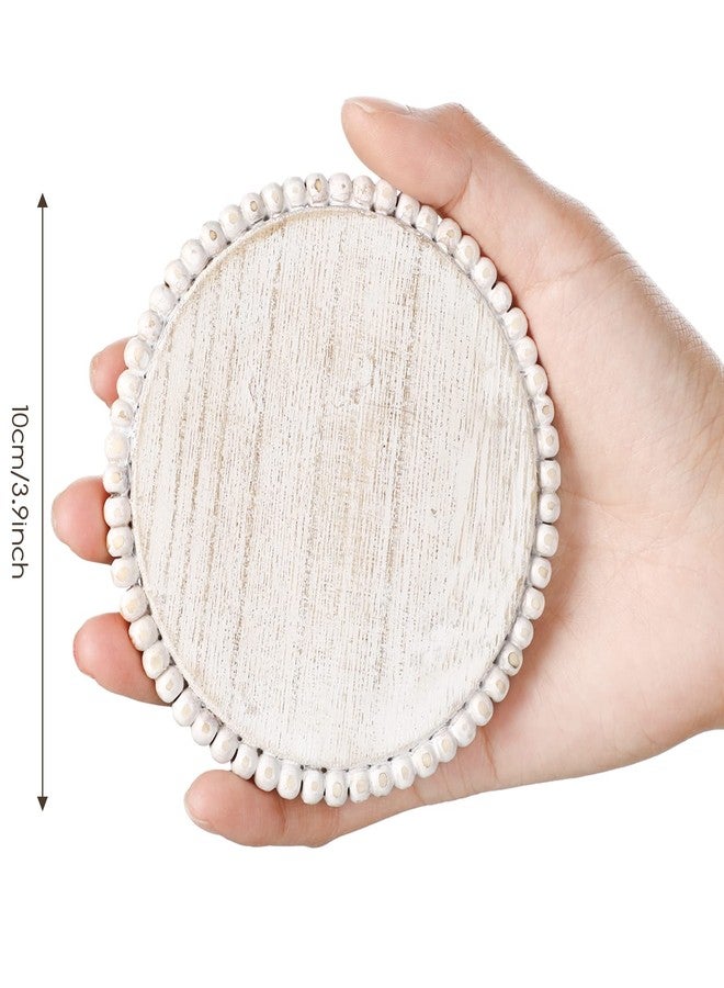 Honeydak 4 Pieces Wood Beaded Coasters 3.9 Inch Round Rustic Farmhouse Wooden Coasters for Drinks Decorative Table Top Wood Bar for Housewarming Home Kitchen(Beige) - Image 2
