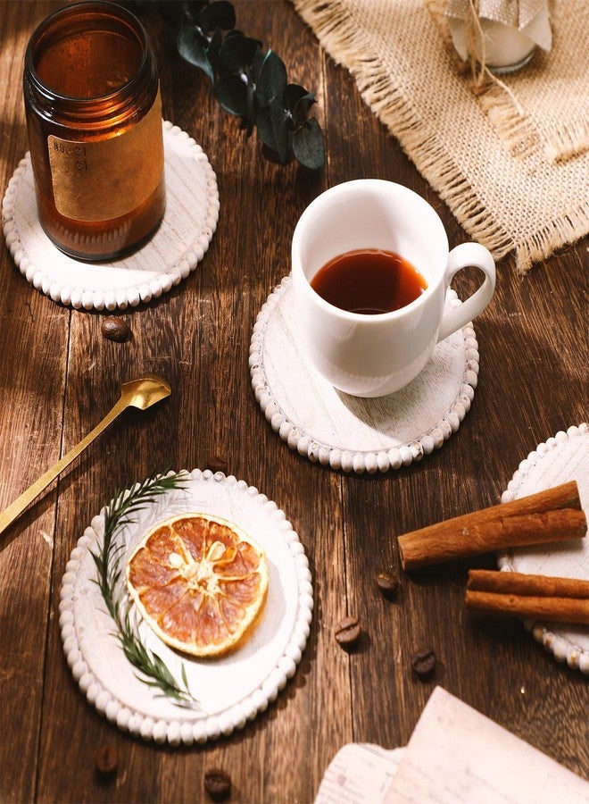 Honeydak 4 Pieces Wood Beaded Coasters 3.9 Inch Round Rustic Farmhouse Wooden Coasters for Drinks Decorative Table Top Wood Bar for Housewarming Home Kitchen(Beige) - Image 5