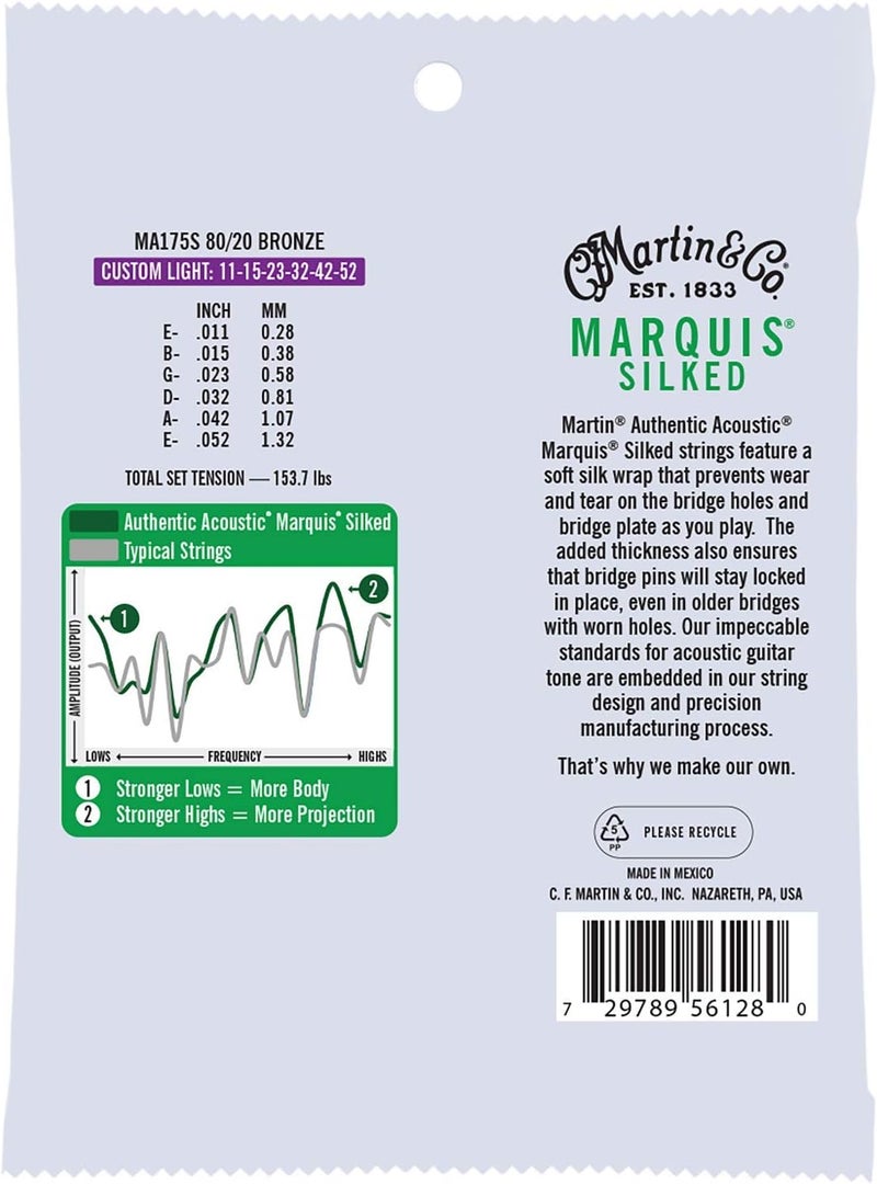Martin MA175S Authentic Acoustic - Marquis Silked - 80/20 Bronze Custom Light Guitar Strings (11-52) - Image 2