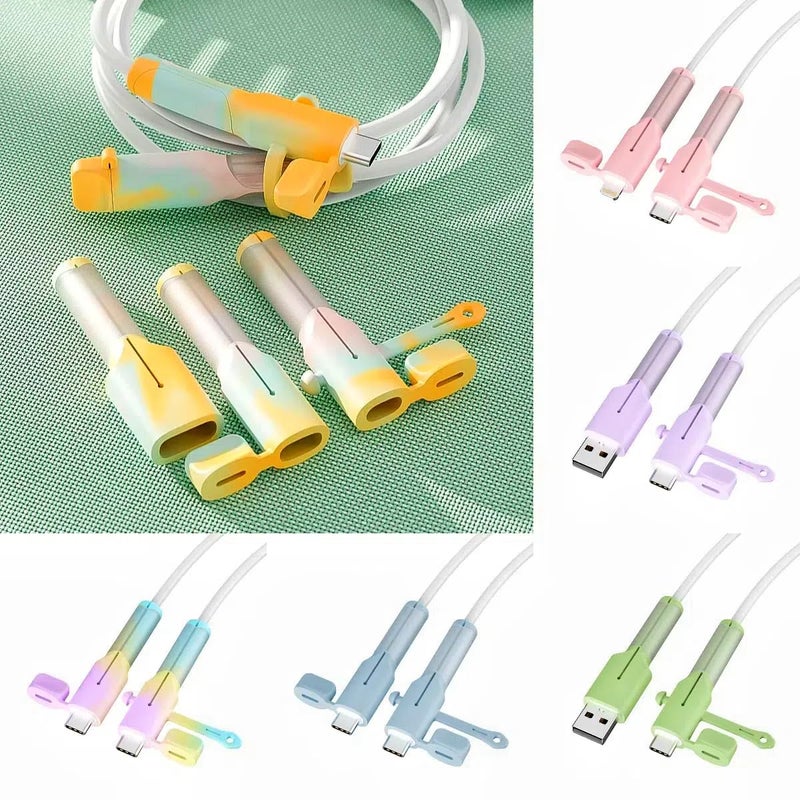 Qanhuhcuy Charger Cable Protector 6 Sets (12pcs) - Silicone Non-Slip Cord Savers Compatible with iPhone/Android/Type-C, 3-in-1 Dustproof+Organizer+Protection, 6 Colors USB Wire Protector for Home & Gift - Image 1
