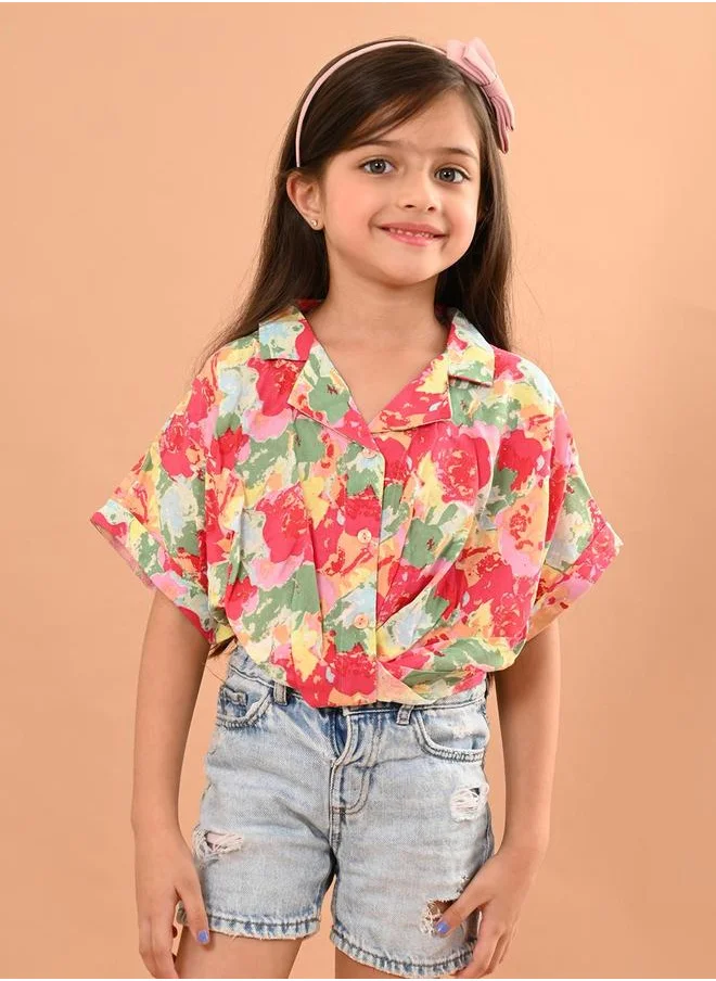 LILPICKS LilPicks Floral Print Flutter Sleeves Crop Top