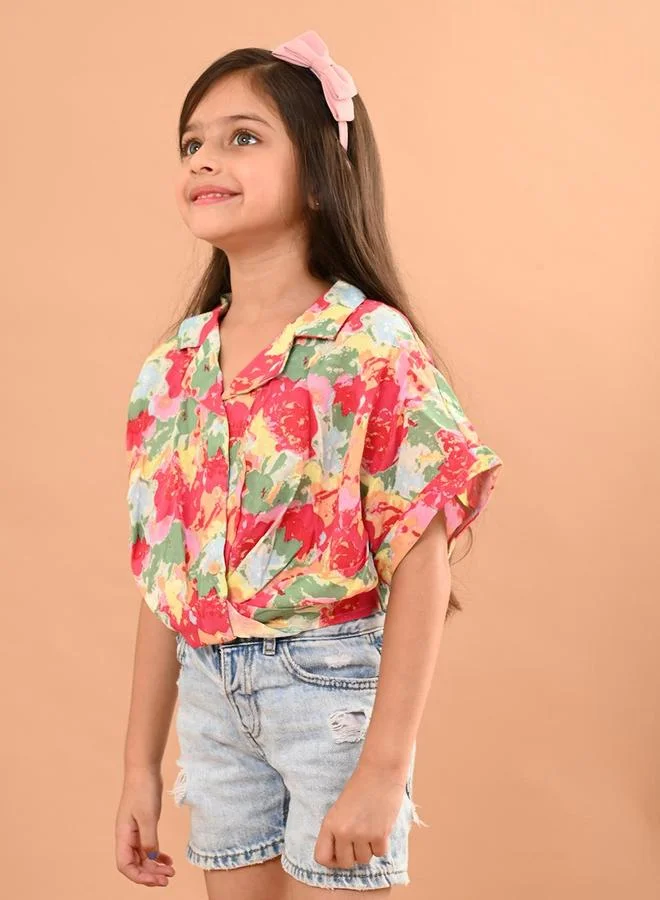LILPICKS LilPicks Floral Print Flutter Sleeves Crop Top