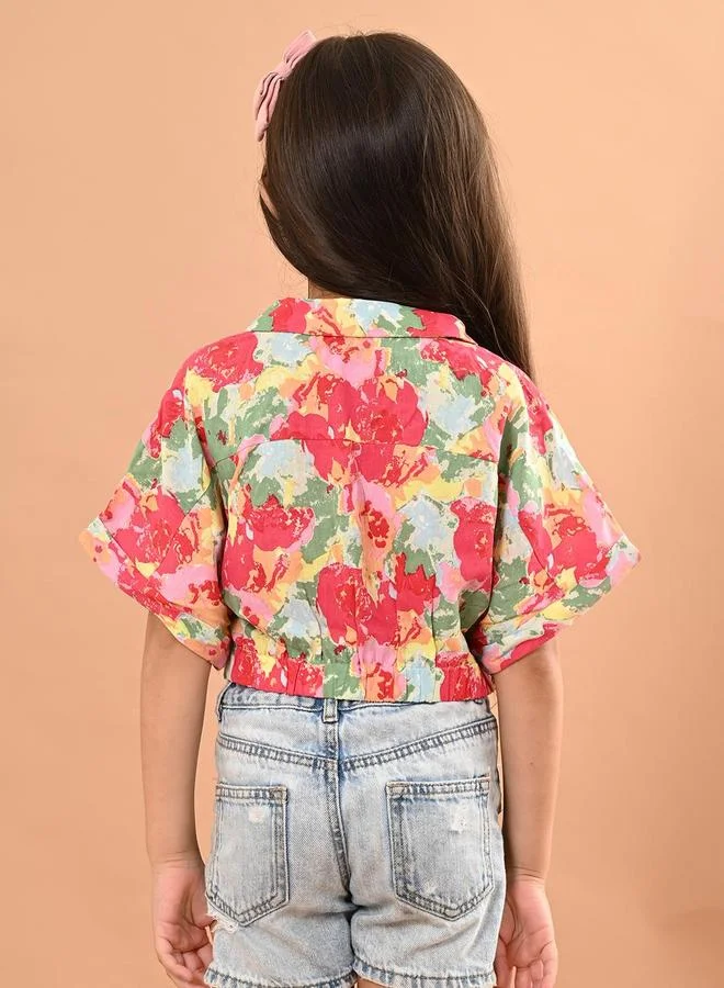 LILPICKS LilPicks Floral Print Flutter Sleeves Crop Top
