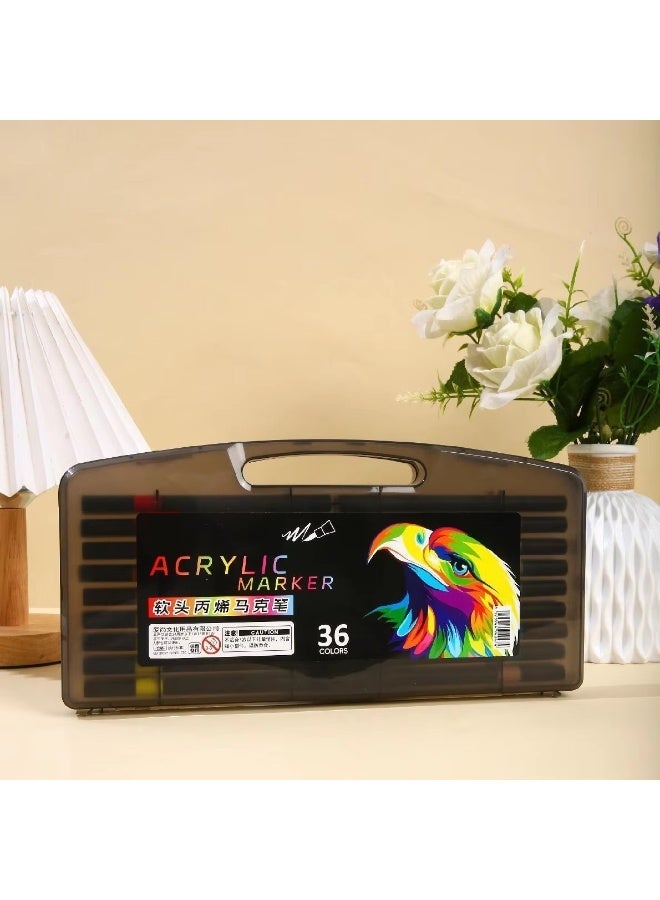 Multi-color acrylic marker pens with a soft tip, fast-drying permanent ink for drawing on wood, glass, fabric, plastic and stone with a storage case (36) - Image 1