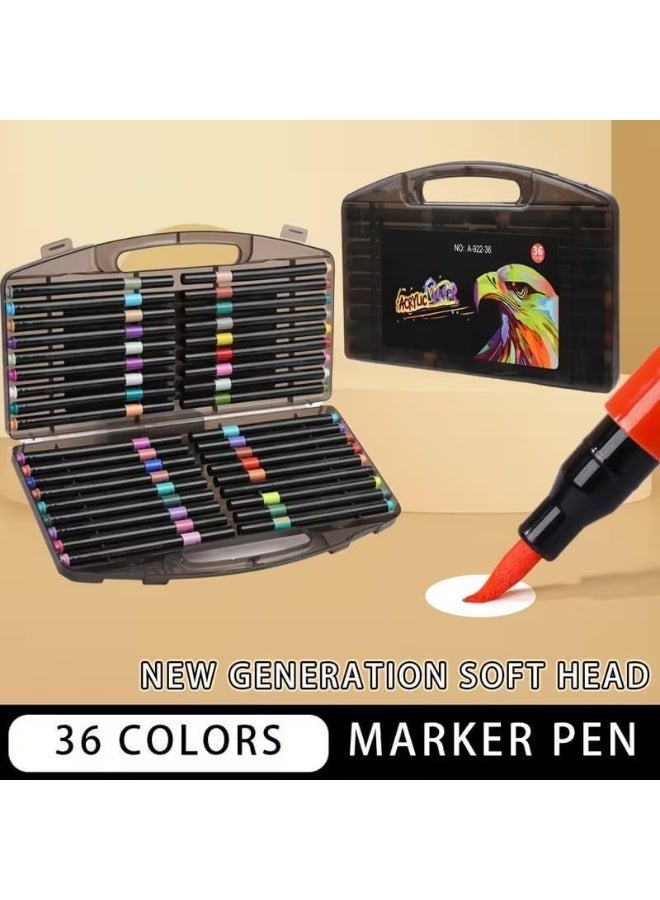 Multi-color acrylic marker pens with a soft tip, fast-drying permanent ink for drawing on wood, glass, fabric, plastic and stone with a storage case (36) - Image 3