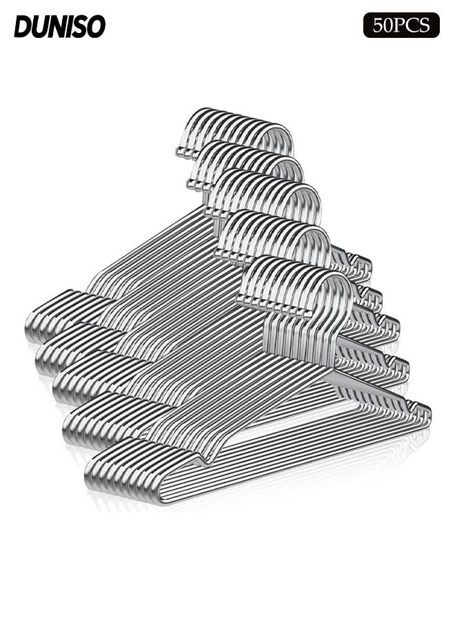 DUNISO 50 Pack Wire Hangers,Stainless Steel Metal Hangers,Heavy Duty Coat Hangers with Non-Slip Grooves,Waterproof and Drop Proof,Strong and Durable,for Hanging Coats,Suits,Jackets, Shirt,42cm - Image 1