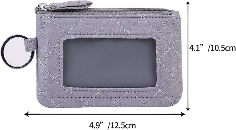 TELEXSUN Iconic Zip ID Case Card Holder for Women,Signature Cotton Coin Purse with Id Window,RFID Blocking Change Pouch with Key Chain(GREY) - Image 2