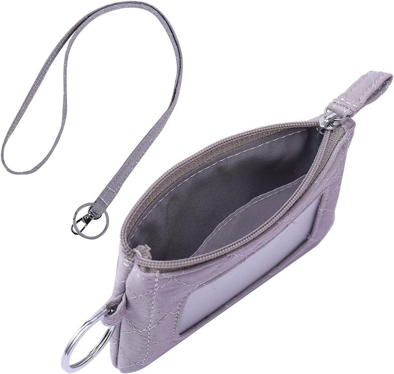 TELEXSUN Iconic Zip ID Case Card Holder for Women,Signature Cotton Coin Purse with Id Window,RFID Blocking Change Pouch with Key Chain(GREY) - Image 3