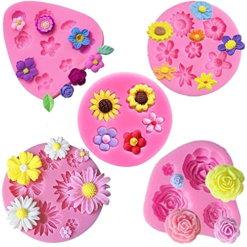 Jubilant Silicone Fondant Cake Molds Daisy Rose Chrysanthemum Flower Candy Choclate Mold for Soap Crafting Projects and Cake Decoration (Color: Pink), 8 x 7 x 1.2 Centimeters - Image 1