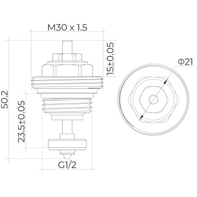 VALVE INSERT FOR MANIFOLD M30 X 1.5, UNDERFLOOR HEATING MANIFOLD FOR UFH ACTUATOR, BRASS RETURN BOLT, MANIFOLD VALVE CORE AND HEATING CIRCUIT DISTRIBUTOR, PACK OF 2 - Image 2
