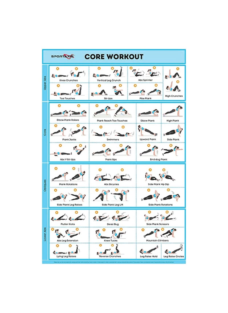 SPORTAXIS SPORTAXIS NoEquipment Laminated Body Weight Workout Poster with Coloured Illustrations 18x 27 Motivational Multicolour 