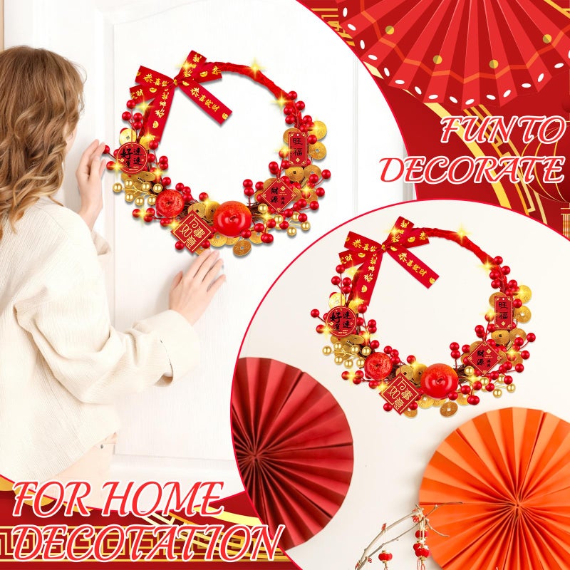 Denylo pro Chinese New Year Wreath with Apples Vine Circle Gold Leaver Flower Wreath Chinese Spring Festival Hanging Ornament for Wall Door Windows Spring Festival Decor - Image 4