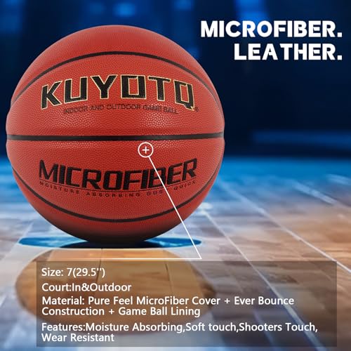 KUYOTQ Size 7 Microfiber Leather Basketball 29.5", Mens Indoor Outdoor Basketball Game Anti Slip and Wear-Resistant, Youth and Adult (Official Size, with Pump - Image 5