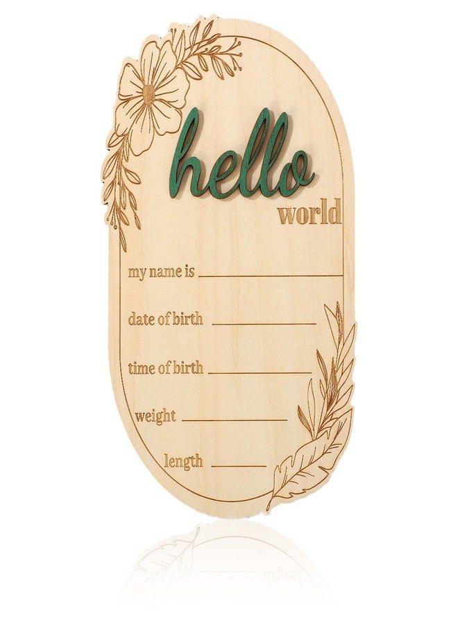 Penitue Wooden Baby Announcement Sign, Hello World Newborn Signs Flower Print Welcome Baby Arrival Plaque for Hospital Nursery Home Decoration Gifts Boys Girls Photo Prop - Image 1