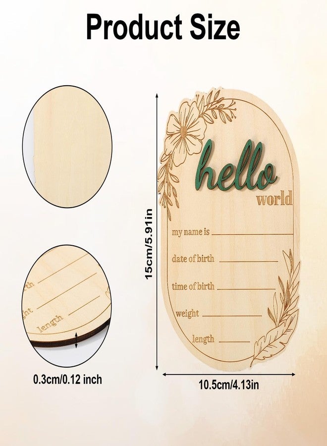 Penitue Wooden Baby Announcement Sign, Hello World Newborn Signs Flower Print Welcome Baby Arrival Plaque for Hospital Nursery Home Decoration Gifts Boys Girls Photo Prop - Image 2