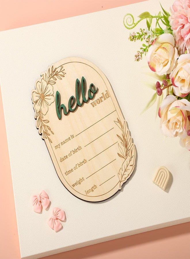 Penitue Wooden Baby Announcement Sign, Hello World Newborn Signs Flower Print Welcome Baby Arrival Plaque for Hospital Nursery Home Decoration Gifts Boys Girls Photo Prop - Image 3