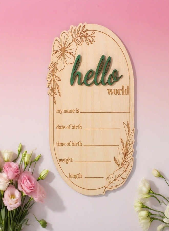 Penitue Wooden Baby Announcement Sign, Hello World Newborn Signs Flower Print Welcome Baby Arrival Plaque for Hospital Nursery Home Decoration Gifts Boys Girls Photo Prop - Image 5