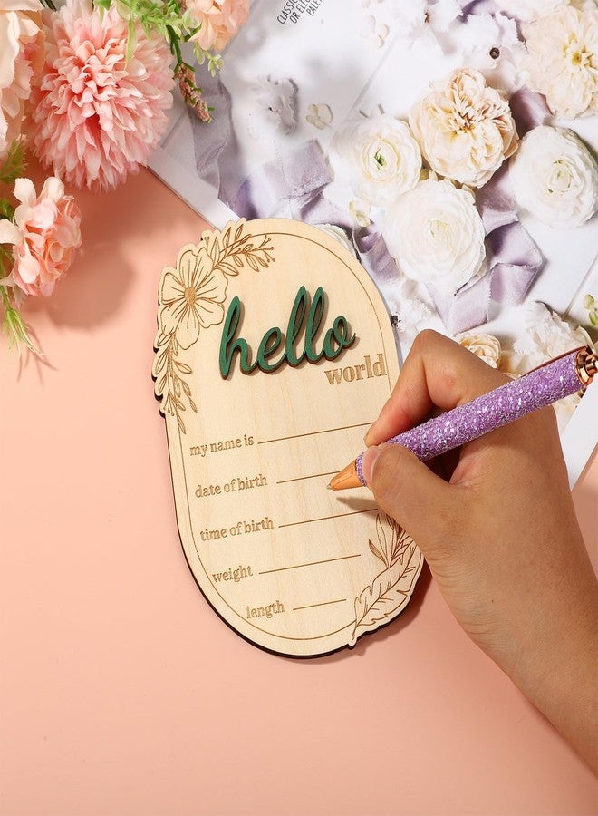 Penitue Wooden Baby Announcement Sign, Hello World Newborn Signs Flower Print Welcome Baby Arrival Plaque for Hospital Nursery Home Decoration Gifts Boys Girls Photo Prop - Image 4