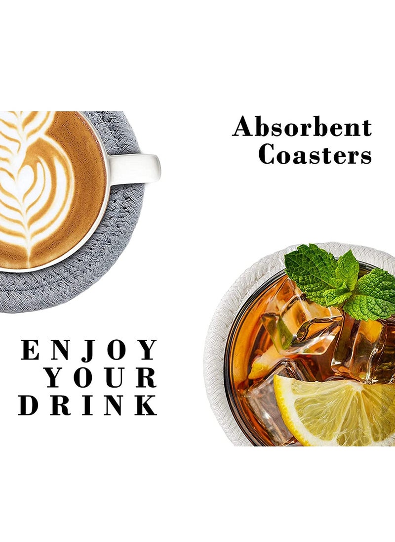 Generic - Handmade Braided Drink Coasters Super Absorbent and Heat Resistant for Coffee and Wooden Tables Perfect Housewarming Gift Grey Dark Grey White Set of 6 - Image 1