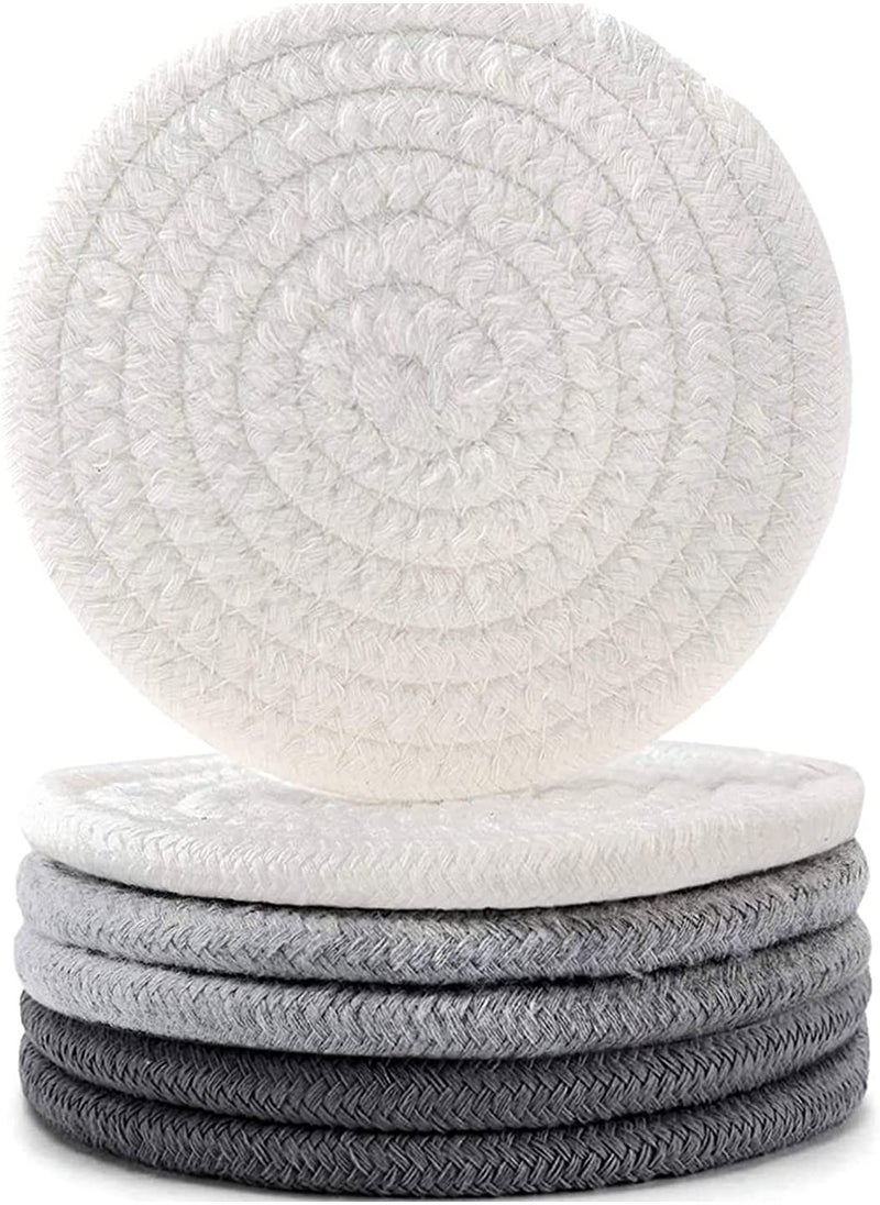 Generic - Handmade Braided Drink Coasters Super Absorbent and Heat Resistant for Coffee and Wooden Tables Perfect Housewarming Gift Grey Dark Grey White Set of 6 - Image 1