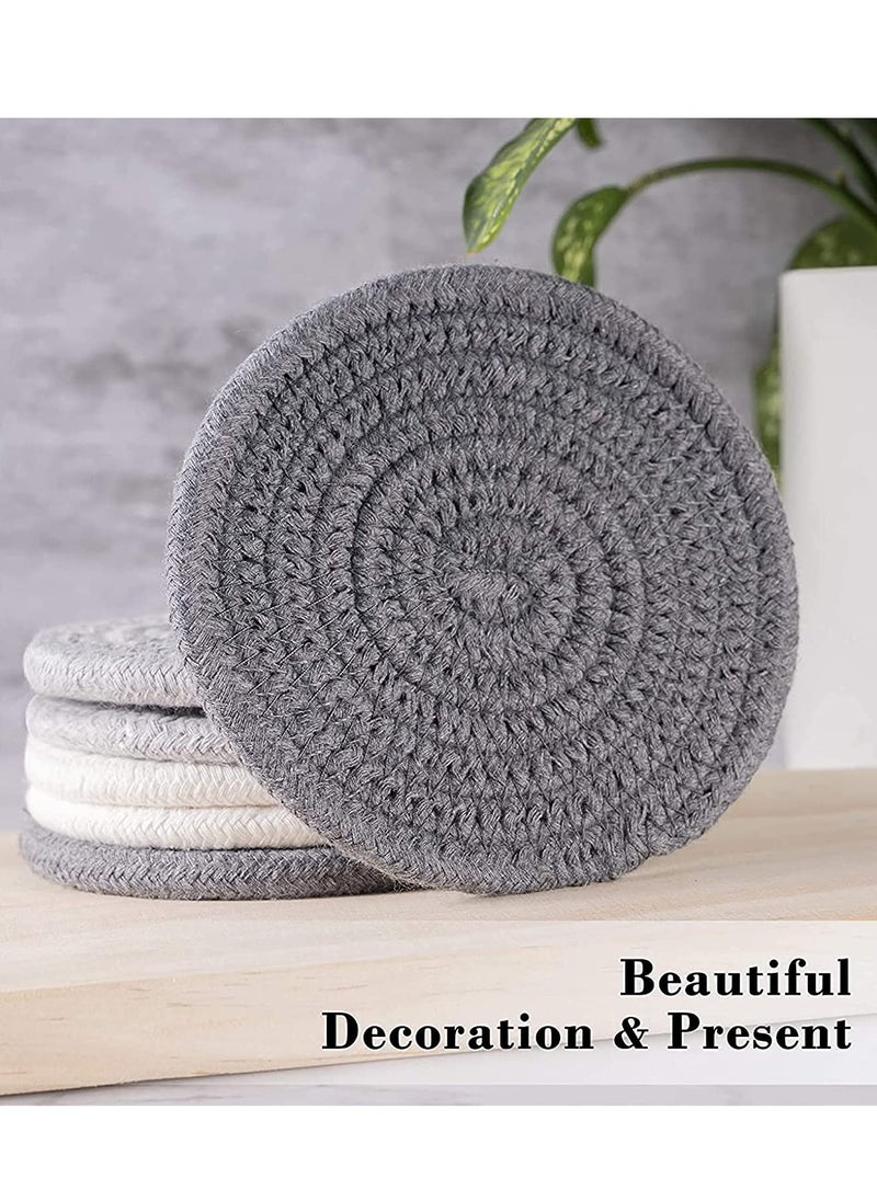 Generic - Handmade Braided Drink Coasters Super Absorbent and Heat Resistant for Coffee and Wooden Tables Perfect Housewarming Gift Grey Dark Grey White Set of 6 - Image 1