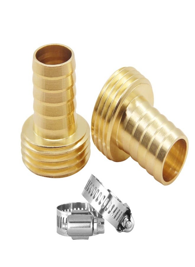 Hooshing 2PCS Soild Brass 3/4" Barb x 3/4" Male GHT Thread Garden Hose Repair Connector Male Hose End Mender with Stainless Steel Clamps - Image 1