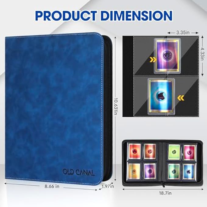 Old Canal TOP LOADER BINDER, 4 POCKETS CARD BINDER HOLDS 112 TOP LOADERS, PREMIUM TRADING CARD COLLECTION HOLDER, TOP LOADER STORAGE ALBUM FOR TCG, SPORTS CARDS, SAPPHIRE BLUE (FOR TOP LOADERS ONLY) - Image 3