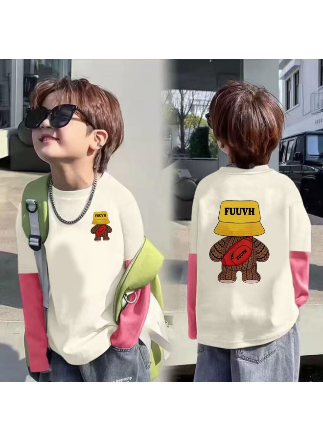 Pure Cotton Children's Long-sleeve T-shirt, Spring And Autumn Korean Style Trendy Cartoon Melade Base Shirt For Older Children, Popular For Outdoor Wear - Image 1