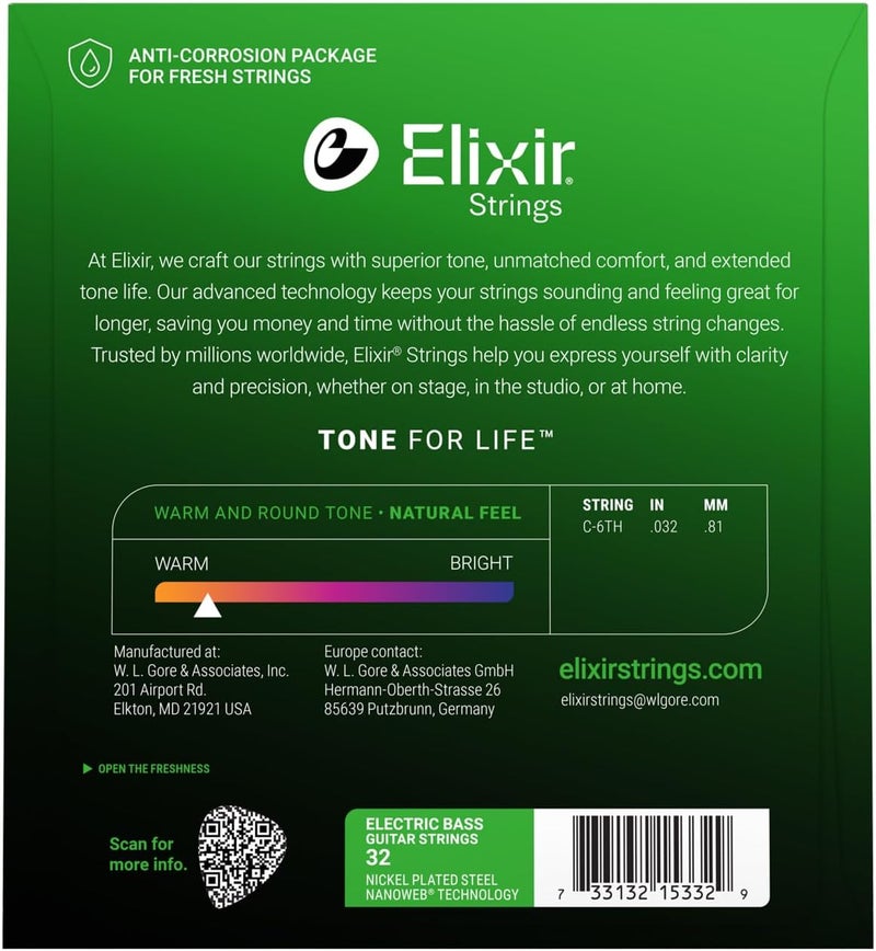 Elixir Nickel Plated Steel Electric Bass 6th String Single, Medium C (.032) with NANOWEB Technology - Image 2