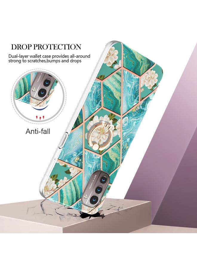 S-TOP Case For Nokia G21 / G11 Splicing Marble Flower Pattern TPU Ring Holder Case - Image 2