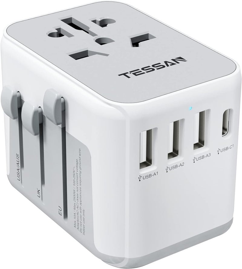 International Plug Adapter Universal Power Adaptor with 4 USB Ports 1 USB C Worldwide Travel Essentials Wall Charger for USA to Europe France Germany Spain Ireland AustraliaType CGAI