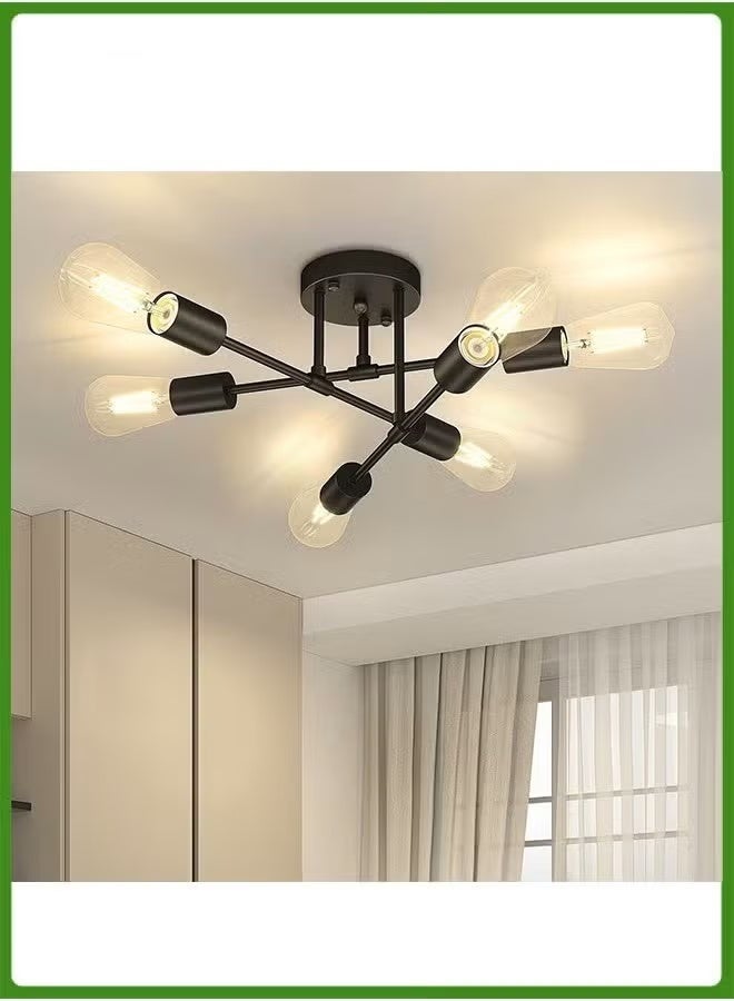 طراز صناعي قديم، ثريا LED 6 قاعدة سوداء E27. - Image 4