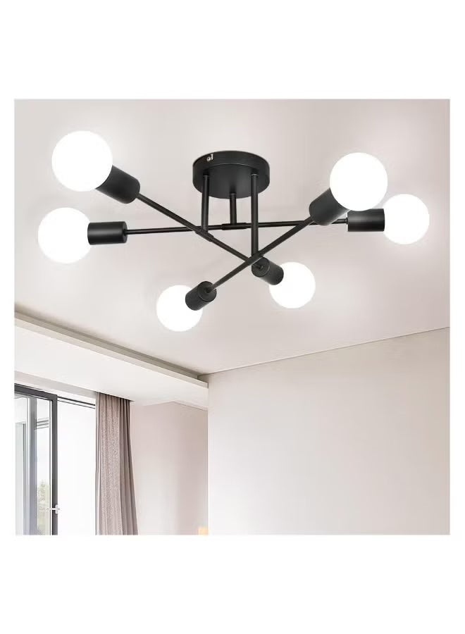طراز صناعي قديم، ثريا LED 6 قاعدة سوداء E27. - Image 1
