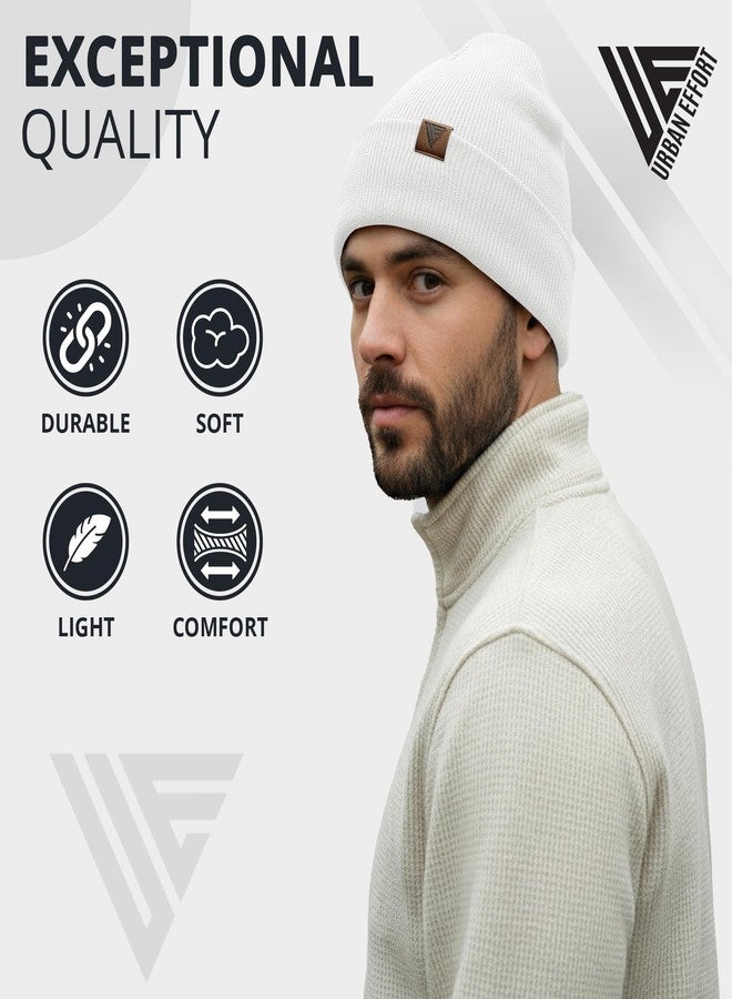 Urban Effort Unisex Knit Beanie - Warm Acrylic Cuffed Winter Hat for Men & Women, Soft Stretch Fit, Classic Streetwear Style, Cream, X-Small-3X-Large - Image 3