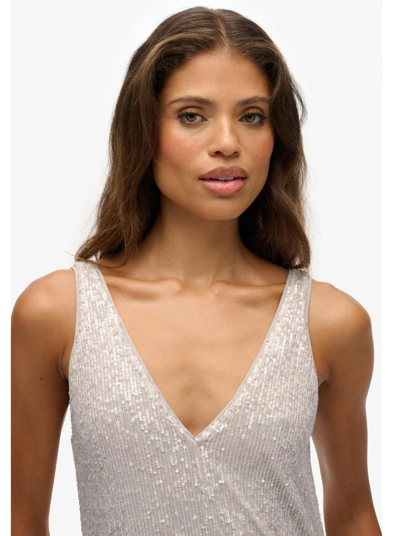 سوبر دراي فستان ماكسي بياقة على شكل حرف  مزين بالترتر