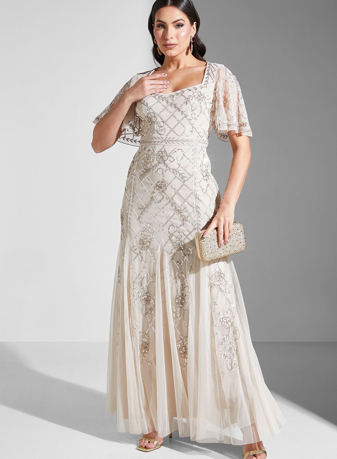 【海外限定】AdriannaPapell ドレス☆Adrianna by Mesh Straples Adrianna Papell Women's Beaded V-Neck Sleeveless Mesh Dress