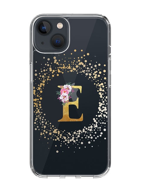 Classic Clear Case For iPhone 15, Hybrid Soft Case Flexible Edges Thin Cover- Custom Monogram Initial Letter Floral Pattern Alphabet - E(Transparent)