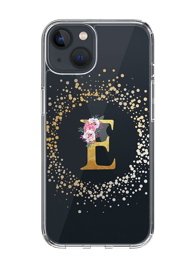 Classic Clear Case For iPhone 15, Hybrid Soft Case Flexible Edges Thin Cover- Custom Monogram Initial Letter Floral Pattern Alphabet - E(Transparent)